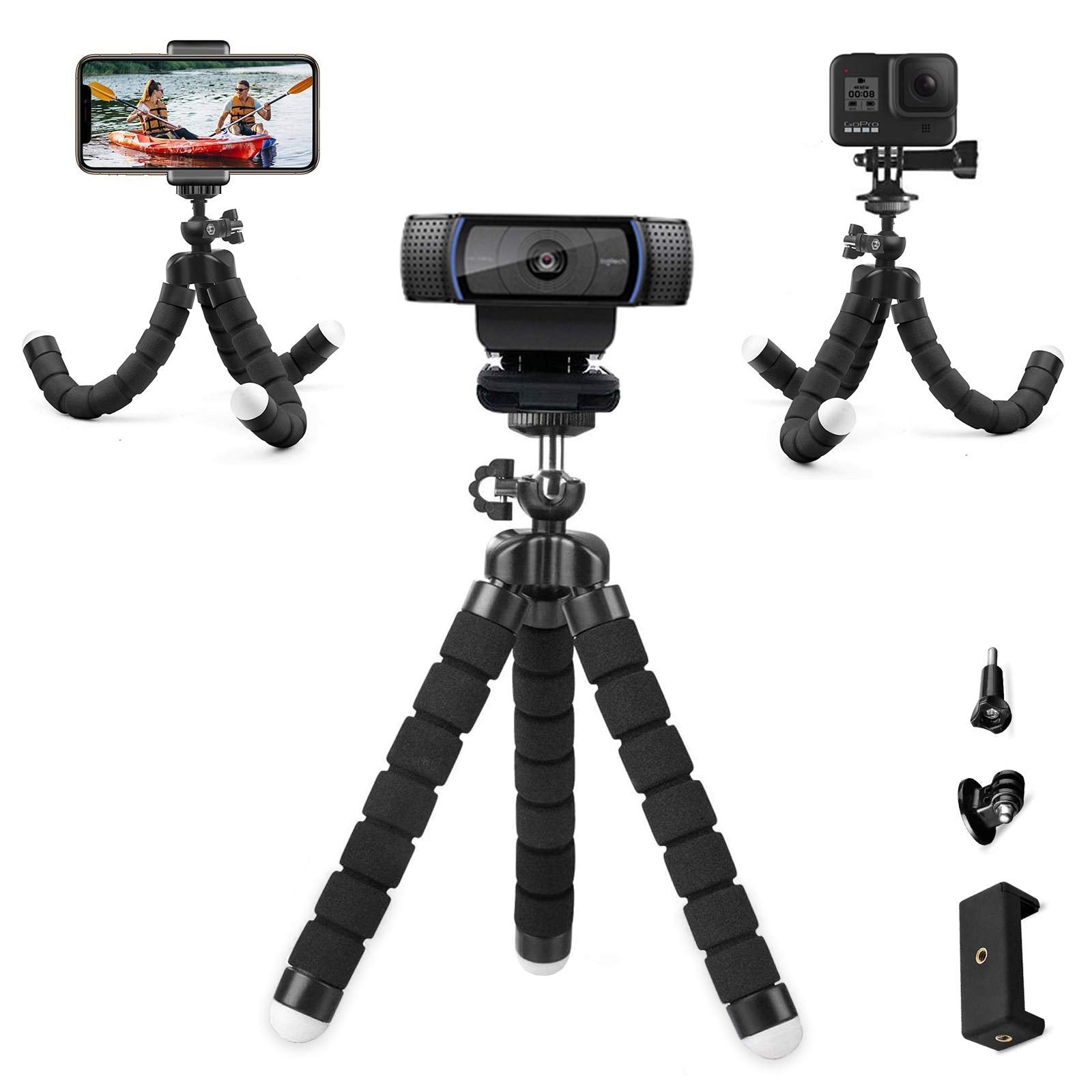 Flexible Webcam Stand And Cell Phone Tripod With Holder For Logitech And Nexigo Webcam, Gopro Camera And More